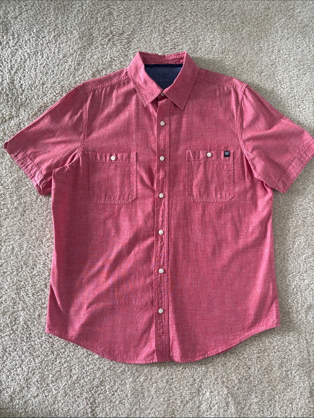 Chaps Men's Short-Sleeve Button-Down Shirt in Coral Red